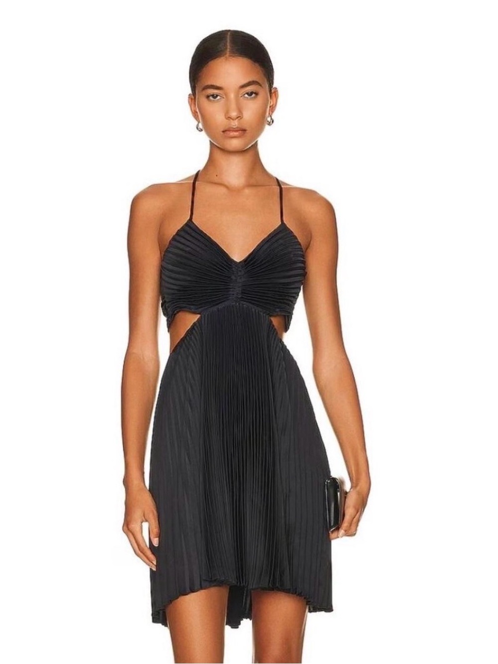 A.L.C. Black Pleated Cutout Spaghetti Strap Dress